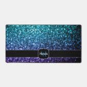Aqua Blue ombre Imitate Glitzer Glitzern Monogram Schreibtischunterlage (Vorderseite)