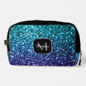 Aqua Blue ombre Imitate Glitzer Glitzern Monogram Waschbeutel (Vorderseite)