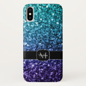 Aqua blue Ombre Imitats Glitzer Glitzern Monogram Case-Mate iPhone Hülle (Rückseite)