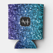 Aqua blue Ombre Imitats Glitzer Glitzern Monogram Dosenkühler (Vorderseite)