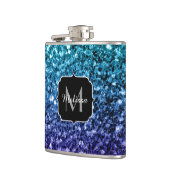 Aqua blue Ombre Imitats Glitzer Glitzern Monogram Flachmann (Links)