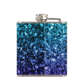Aqua blue Ombre Imitats Glitzer Glitzern Monogram Flachmann (Rückseite)