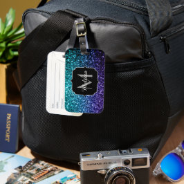 Aqua blue Ombre Imitats Glitzer Glitzern Monogram Gepäckanhänger