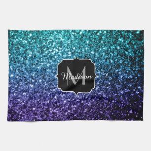 Aqua blue Ombre Imitats Glitzer Glitzern Monogram Handtuch