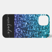 Aqua blue Ombre Imitats Glitzer Glitzern Monogram iPhone Hülle (Rückseite (Horizontal))