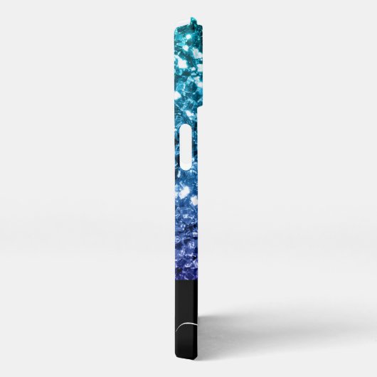 Aqua blue Ombre Imitats Glitzer Glitzern Monogram iPhone Hülle (Rechte Seite)