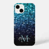 Aqua blue Ombre Imitats Glitzer Glitzern Monogram iPhone Hülle (Rückseite)