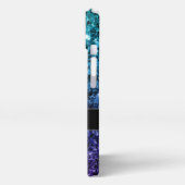 Aqua blue Ombre Imitats Glitzer Glitzern Monogram iPhone Hülle (Linke Seite)