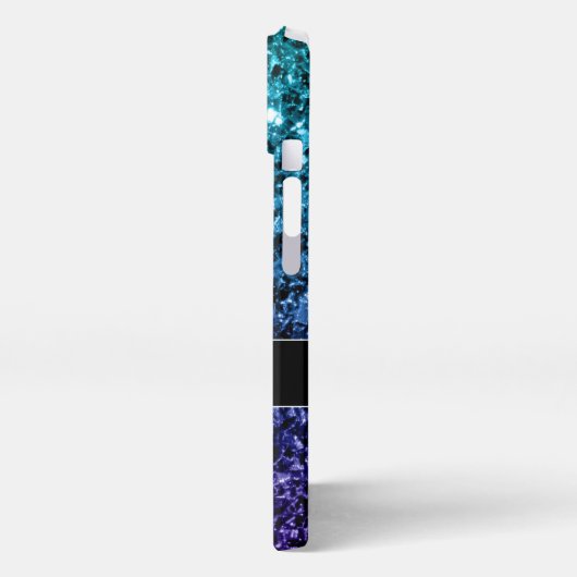 Aqua blue Ombre Imitats Glitzer Glitzern Monogram iPhone Hülle (Linke Seite)