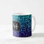 Aqua blue Ombre Imitats Glitzer Glitzern Monogram Kaffeetasse (VorderseiteRechts)