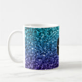Aqua blue Ombre Imitats Glitzer Glitzern Monogram Kaffeetasse (Links)