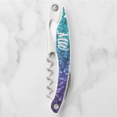 Aqua blue Ombre Imitats Glitzer Glitzern Monogram Kellnermesser (Vorderseite)