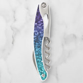 Aqua blue Ombre Imitats Glitzer Glitzern Monogram Kellnermesser (Rückseite)