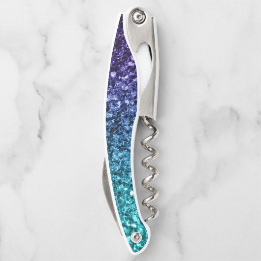 Aqua blue Ombre Imitats Glitzer Glitzern Monogram Kellnermesser (Rückseite)