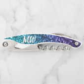 Aqua blue Ombre Imitats Glitzer Glitzern Monogram Kellnermesser (Vorderseite)
