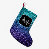 Aqua blue Ombre Imitats Glitzer Glitzern Monogram Kleiner Weihnachtsstrumpf (Vorderansicht (hängend))
