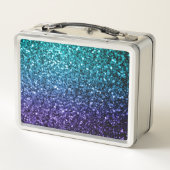 Aqua blue Ombre Imitats Glitzer Glitzern Monogram Metall Lunch Box (Rückseite)