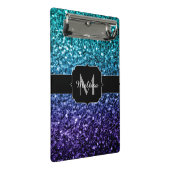 Aqua blue Ombre Imitats Glitzer Glitzern Monogram Mini Klemmbrett (Schrägansicht)