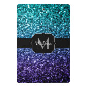 Aqua blue Ombre Imitats Glitzer Glitzern Monogram Mini Klemmbrett (Rückseite)