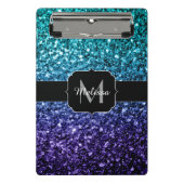 Aqua blue Ombre Imitats Glitzer Glitzern Monogram Mini Klemmbrett (Vorderseite)