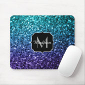 Aqua blue Ombre Imitats Glitzer Glitzern Monogram Mousepad (Mit Mouse)