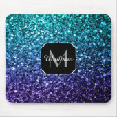Aqua blue Ombre Imitats Glitzer Glitzern Monogram Mousepad (Vorne)
