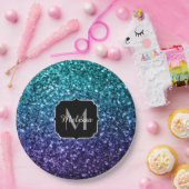 Aqua blue Ombre Imitats Glitzer Glitzern Monogram Pappteller (Party)