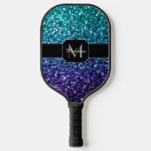Aqua blue Ombre Imitats Glitzer Glitzern Monogram Pickleball Schläger (Vorderseite)