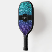 Aqua blue Ombre Imitats Glitzer Glitzern Monogram Pickleball Schläger (Links)