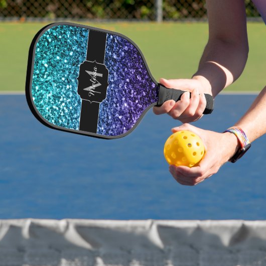 Aqua blue Ombre Imitats Glitzer Glitzern Monogram Pickleball Schläger (InSitu)