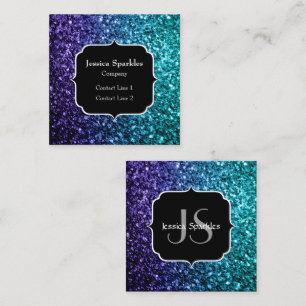 Aqua blue Ombre Imitats Glitzer Glitzern Monogram Quadratische Visitenkarte