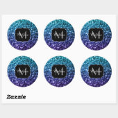 Aqua blue Ombre Imitats Glitzer Glitzern Monogram Runder Aufkleber (Blatt)