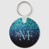 Aqua blue Ombre Imitats Glitzer Glitzern Monogram Schlüsselanhänger (Vorderseite)