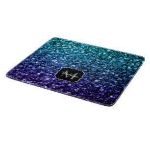 Aqua blue Ombre Imitats Glitzer Glitzern Monogram Schneidebrett