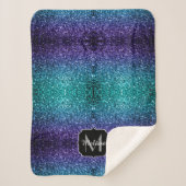 Aqua blue Ombre Imitats Glitzer Glitzern Monogram Sherpadecke (Vorderseite)