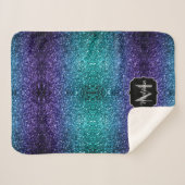 Aqua blue Ombre Imitats Glitzer Glitzern Monogram Sherpadecke (Vorderseite (Horizontal))