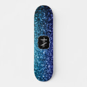 Aqua blue Ombre Imitats Glitzer Glitzern Monogram Skateboard (Vorne)