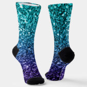 Aqua blue Ombre Imitats Glitzer Glitzern Monogram Socken (Gewinkelt)