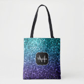 Aqua blue Ombre Imitats Glitzer Glitzern Monogram Tasche (Vorderseite)