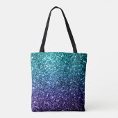 Aqua blue Ombre Imitats Glitzer Glitzern Monogram Tasche (Rückseite)