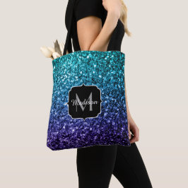 Aqua blue Ombre Imitats Glitzer Glitzern Monogram Tasche