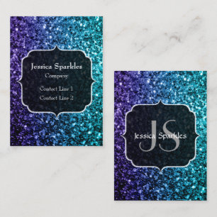 Aqua blue Ombre Imitats Glitzer Glitzern Monogram Visitenkarte