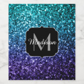 Aqua blue Ombre Imitats Glitzer Glitzern Monogram Weinetikett (Einzelnes Label)