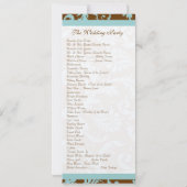 Aqua Blue on Brown Damask Swirl Einladung Hochzeit (Rückseite)