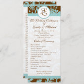 Aqua Blue on Brown Damask Swirl Einladung Hochzeit (Vorne/Hinten)