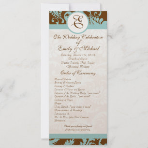 Aqua Blue on Brown Damask Swirl Einladung Hochzeit