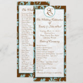 Aqua Blue on Brown Damask Wedding Program Programm (Vorne/Hinten)