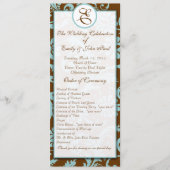 Aqua Blue on Brown Damask Wedding Program Programm (Vorderseite)