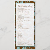 Aqua Blue on Brown Damask Wedding Program Programm (Rückseite)