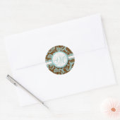 Aqua Blue on Brown Damask Wedding Stickers (Umschlag)